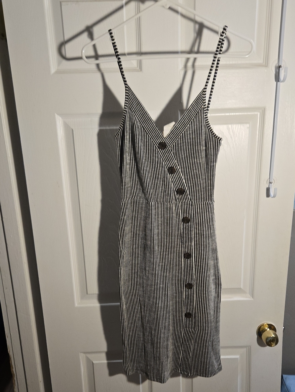 Striped Black and White Button-Front Bodycon Spaghetti Strap Dress